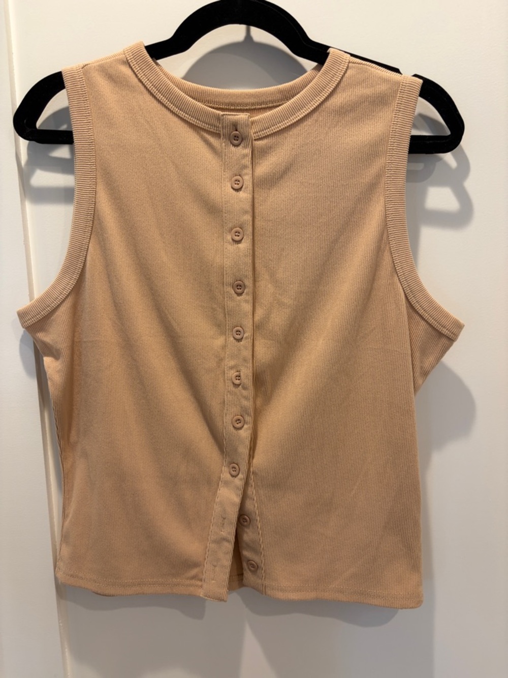 Button Front Ribbed Tank Top - Neutral Tan